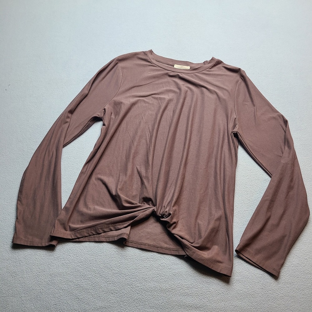 Olive + Oak Twist Front Top Women XL Brown Excellent Long Sleeve Crew Neck